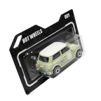 Hot Wheels diecast car in a custom 3D printed display case with Hot Wheels branding.