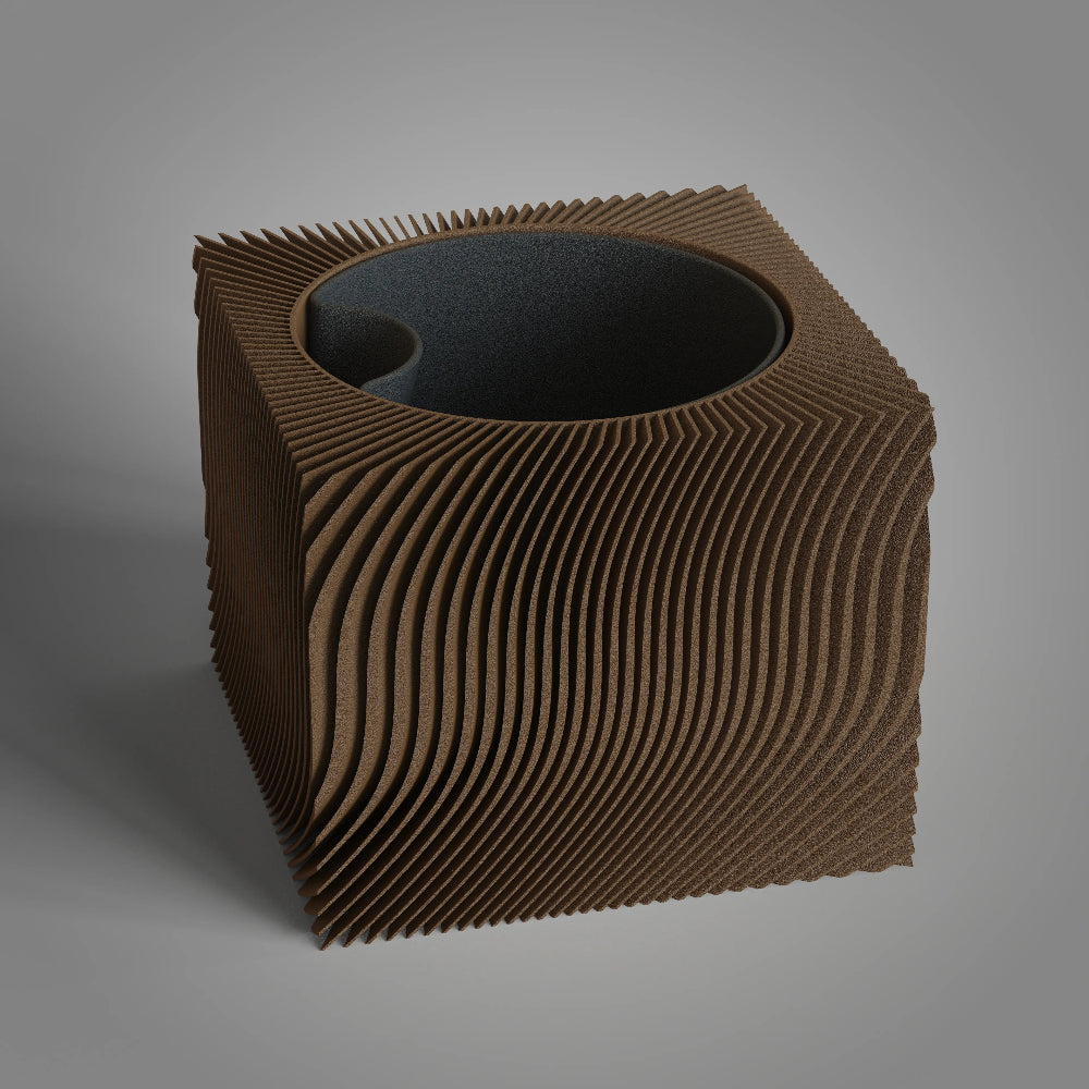 Brown 3D-printed self-watering geometric planter pot with 2-in-1 wick watering system